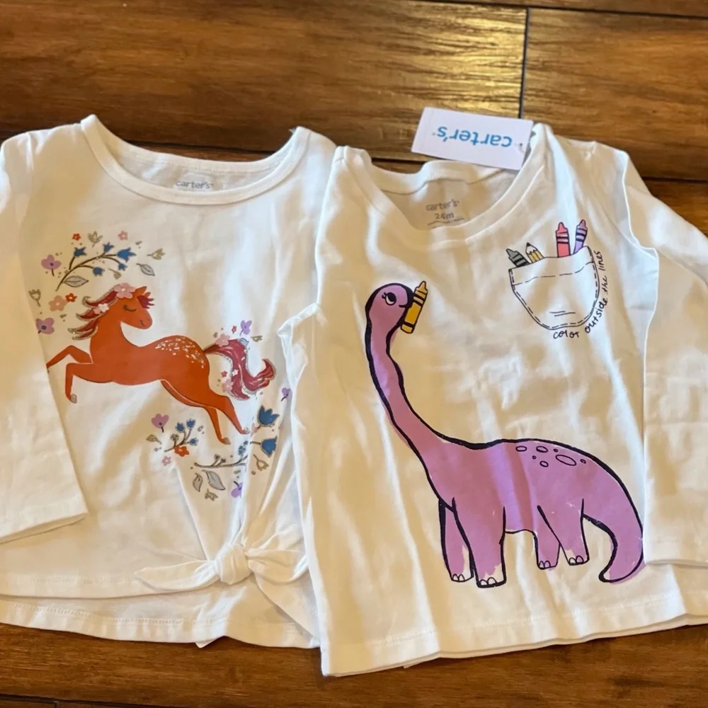 Set of 2 Girls long sleeve graphic T-shirts. Size 24M